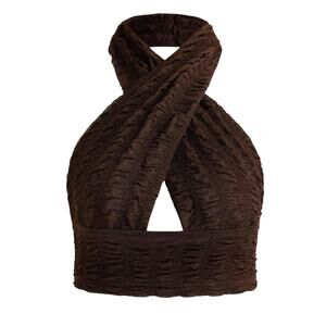 Cider Brown Halter Bra Top Deep V-Neck  Crop Top Stretch Women's Size XS